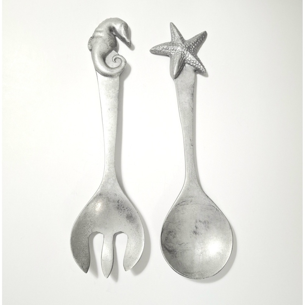 Mariposa Vintage 1992 Nautical Ocean Theme Salad Servers 11" Aluminum Sculpted